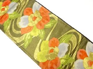 アンティーク　流水に花模様織出し袋帯（着用可）